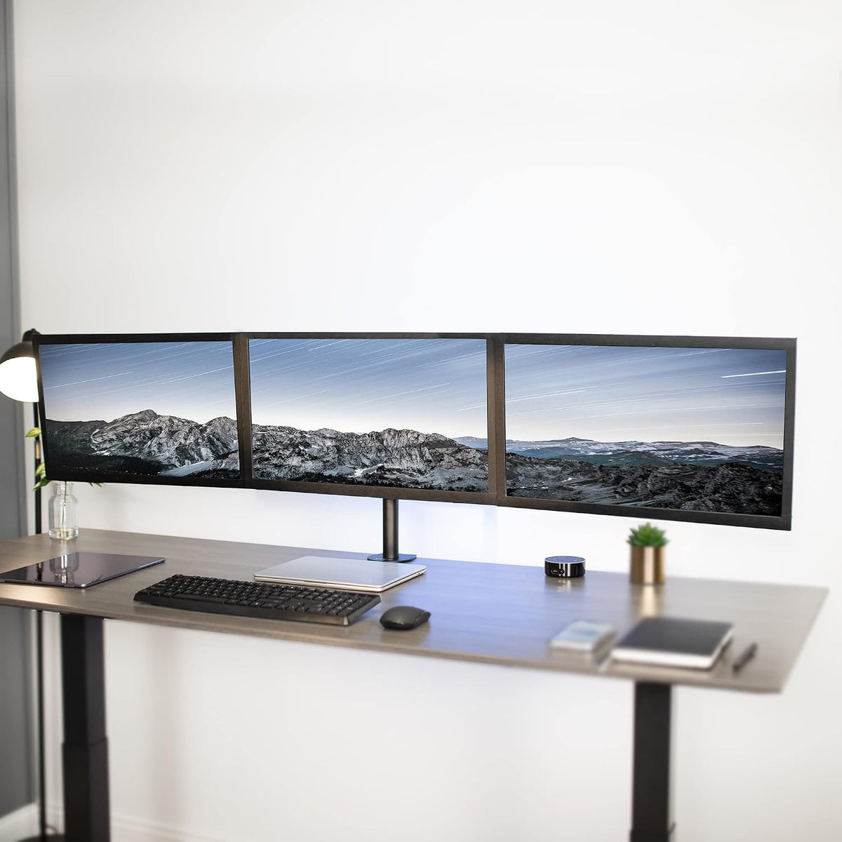 VIVO Triple Monitor Adjustable Desk Mount, Articulating Tri Stand, Holds 3 Screens up to 24 inches, Black, STAND-V003Y