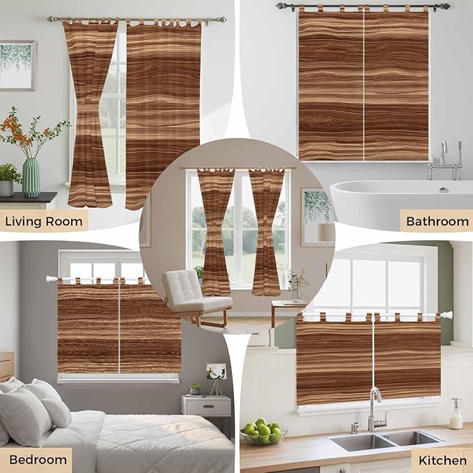 Brown Western Kitchen Curtains 24 Inch Length, Small Window Curtains Tab Top