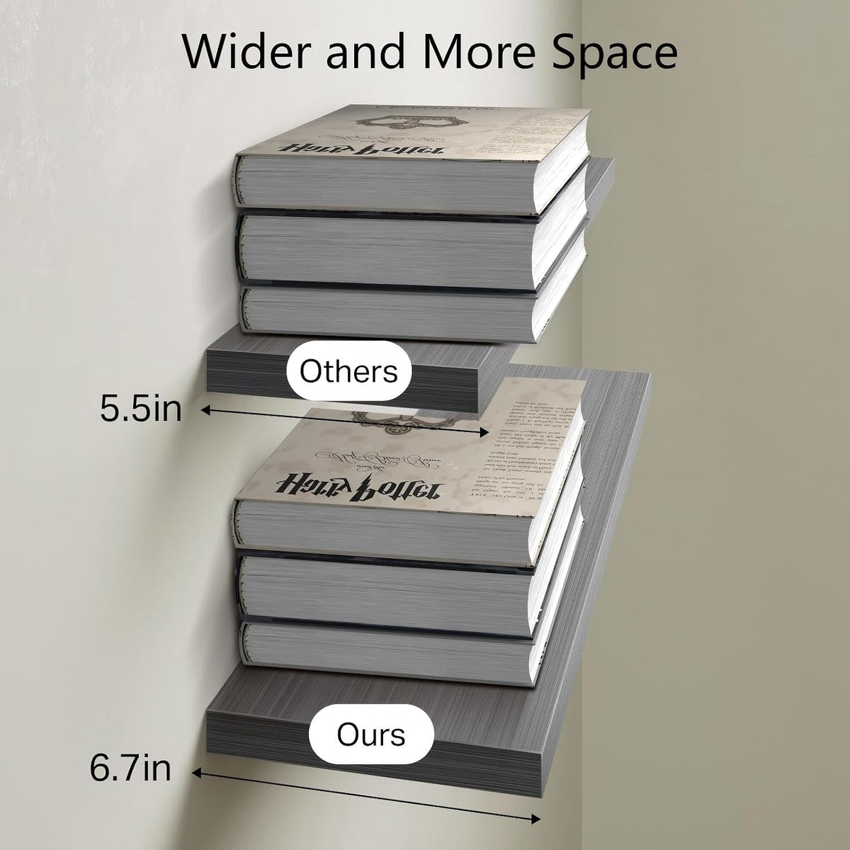 BAYKA Grey Floating Shelves 15.7in, Set of 3, Wall Mounted for Wall Decor