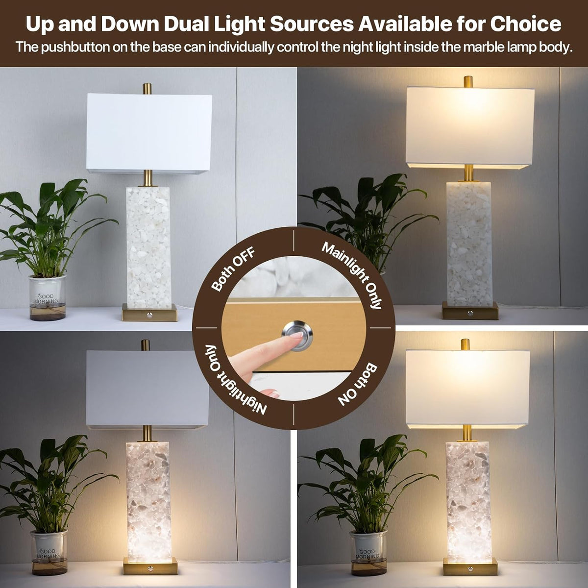 vallerico 25.6" Alabaster Lamps, Marble Lamp Nightstand Lamps Set of 2