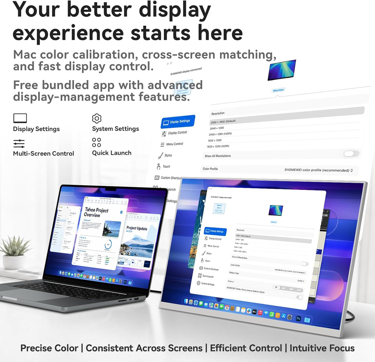 EHOMEWEI N1 16" 2.5K QLED 120Hz Portable Monitor with Detachable Stand