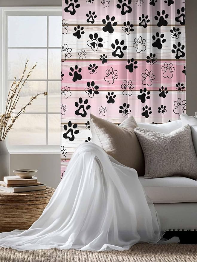 Sheer Curtains 63 Inch Length, Vintage Farmhouse Country Wooden Grain Privacy