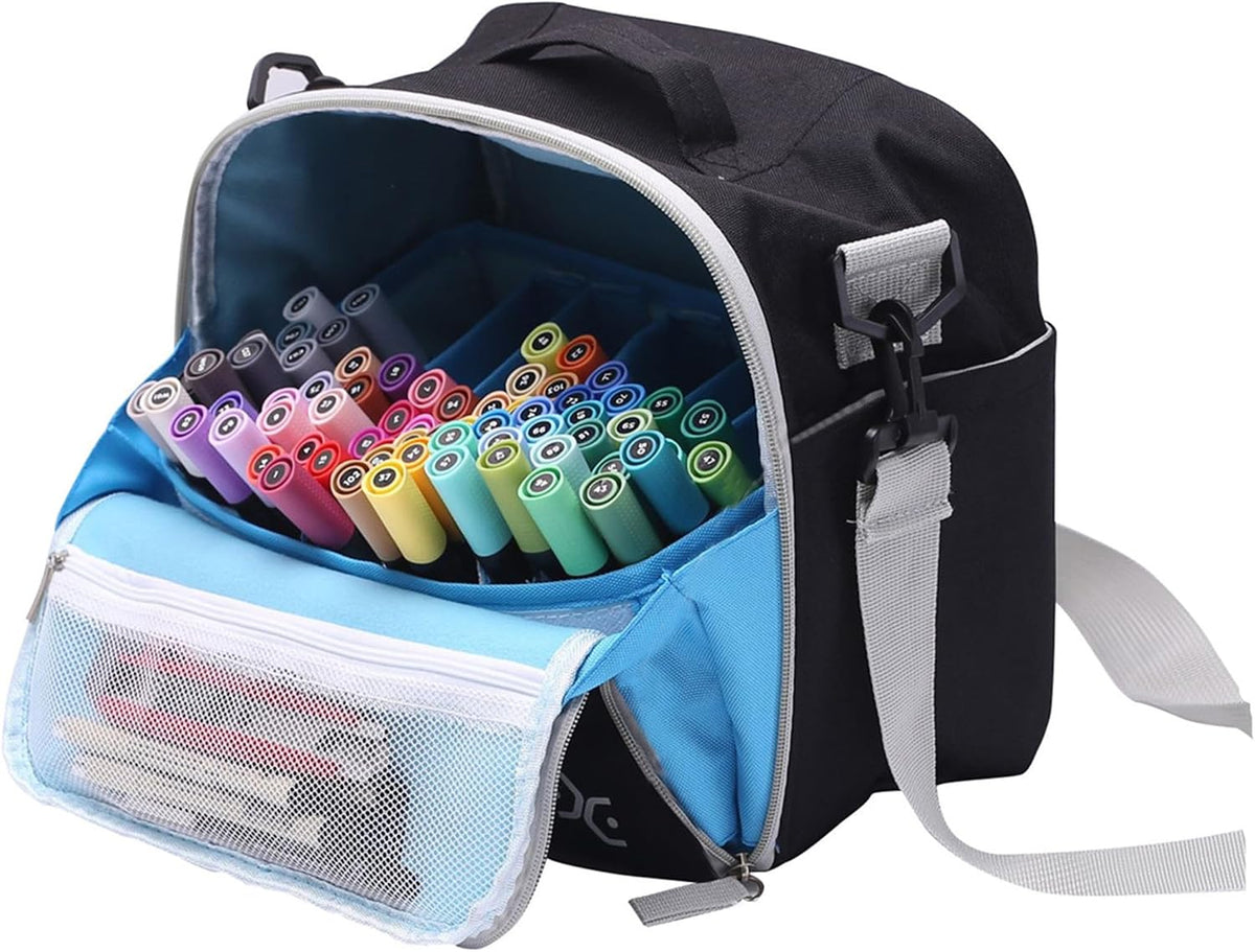 Togood Marker Organizer Bag - Large Storage Crossbody Tote for Marker Pens 130PCS+, Portable Art Supplies Case for Pens, Pencils, Books. Black