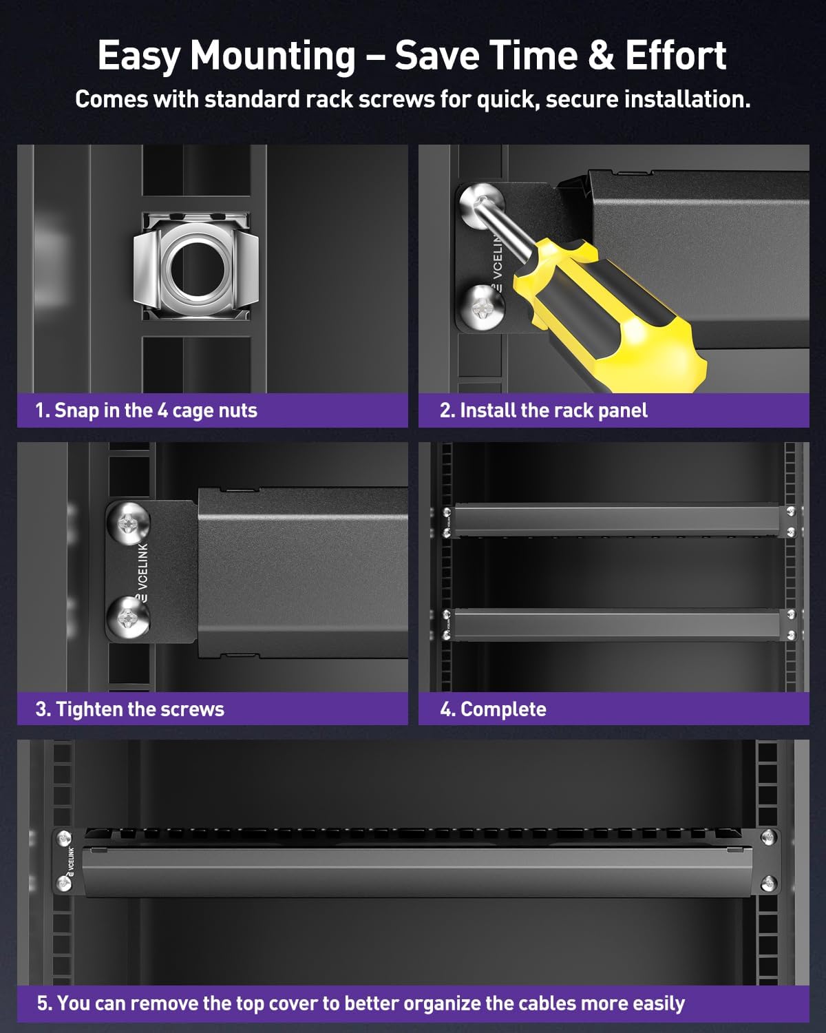 VCELINK 1U 24-Slot Server Rack Cable Management for 19" Rack/Cabinet 2-Pack