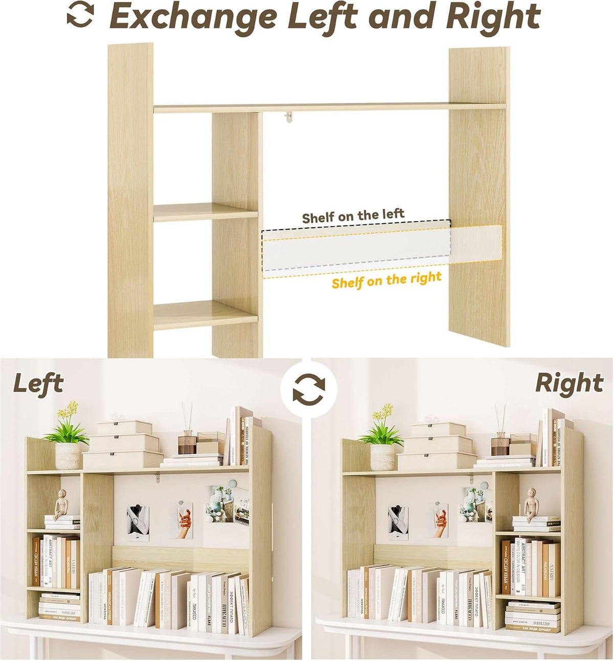 FTZxHKLX Desktop Bookshelf, 37.4" Wood Desk Hutch for Computer Desk