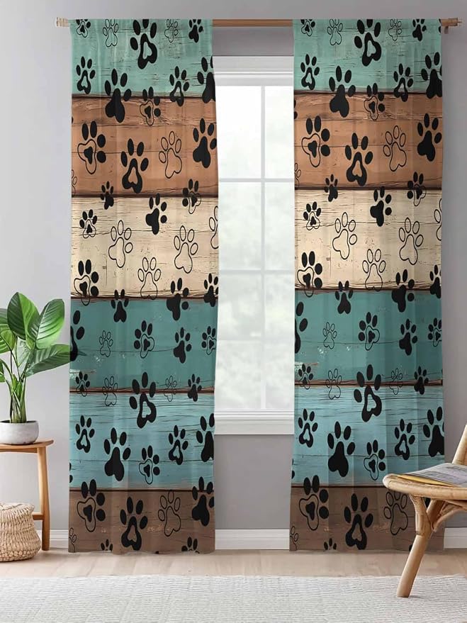 Sheer Curtains 84 Inches Long, Vintage Farmhouse Country Wooden Grain Privacy