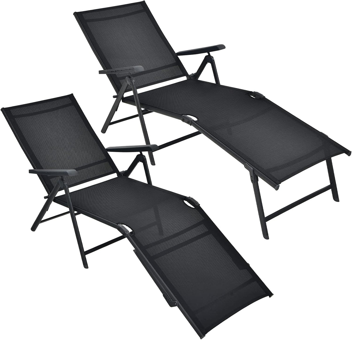 Tangkula Folding Lounge Chair Outdoor, Recliner Chaise Lounge with 5-Position Adjustable Backrest & 2-Position Footrest, No Assembly Required, Suitable for Patio Poolside Beach Yard (2, Black)