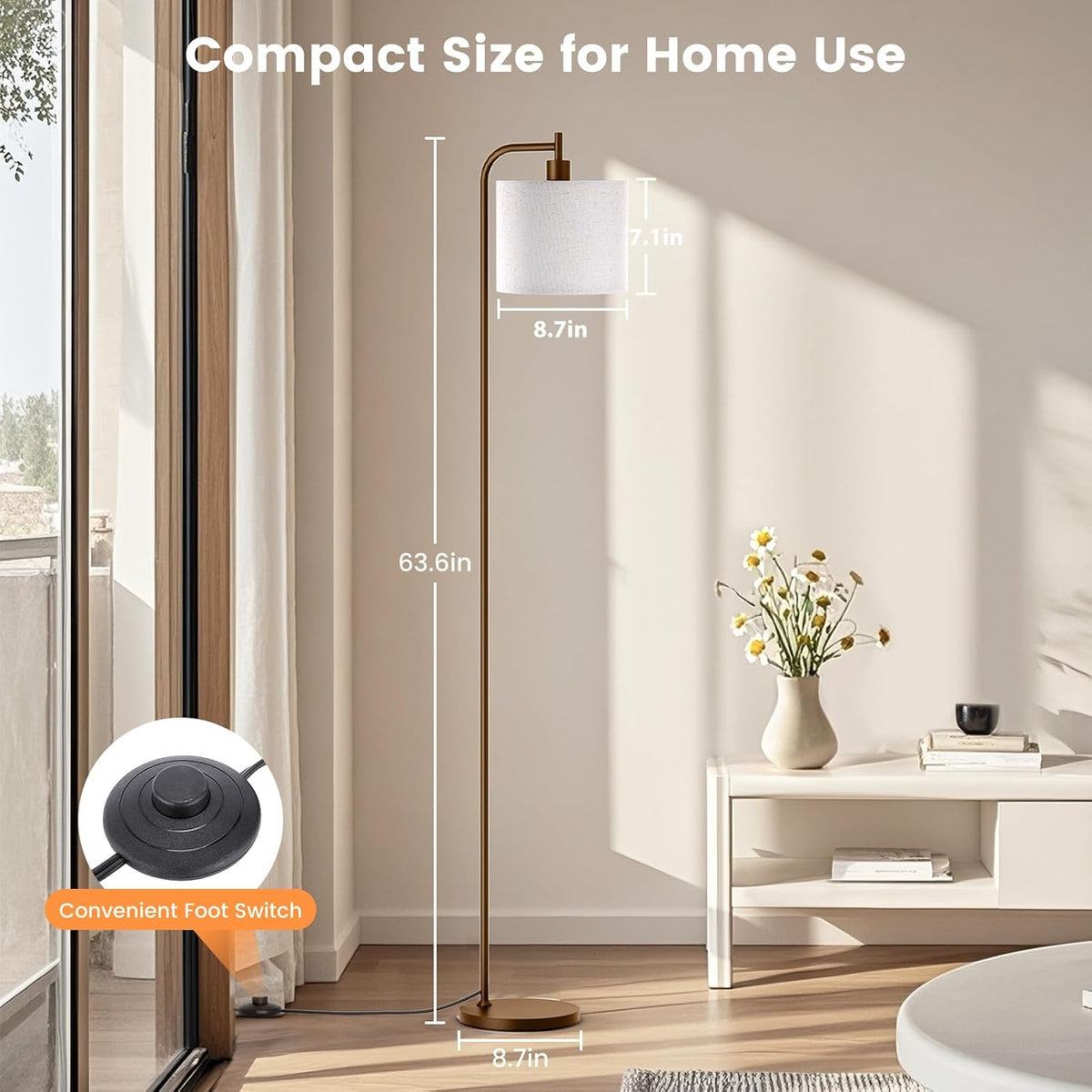 SIBRILLE Floor Lamp for Living Room, Tall Standing Lamp with Linen Shade