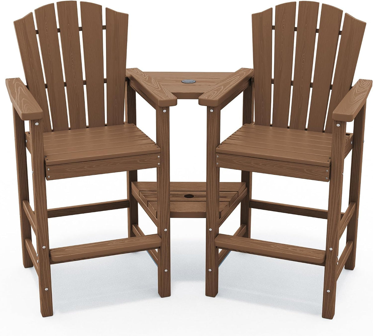 KINGYES Tall Adirondack Chair Set of 2 with Double Connecting Trays, Brown