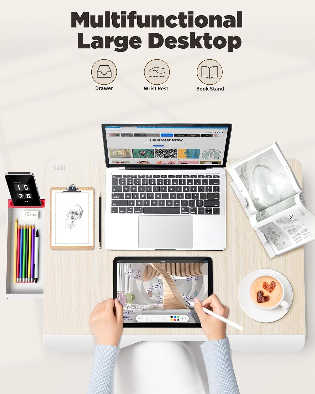 SAIJI Folding Bed Desk for Laptop, Extra Large Folding Bed Tray Table