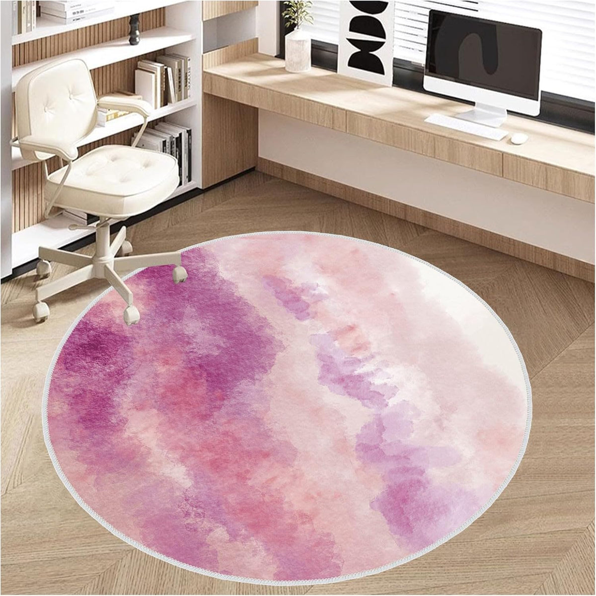 Office Chair Mat for Hardwood Floor, 4ft/48in Round Chair Rugs Floor Protectors, Desk Chairs Mat for Rolling Chair, Anti-Slip Computer Chair Mats, Carpet Mats for Home Office(Pink)