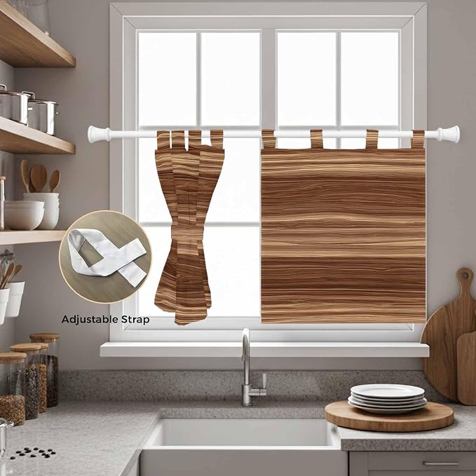 Brown Western Kitchen Curtains 24 Inch Length, Small Window Curtains Tab Top