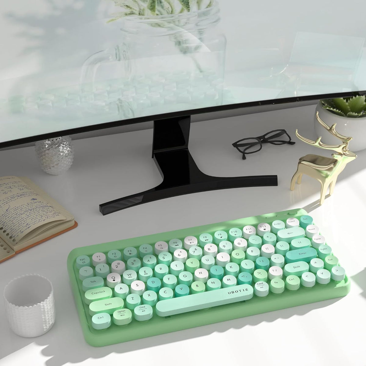 UBOTIE Portable Bluetooth Colorful Keyboards (Green-Colorful)