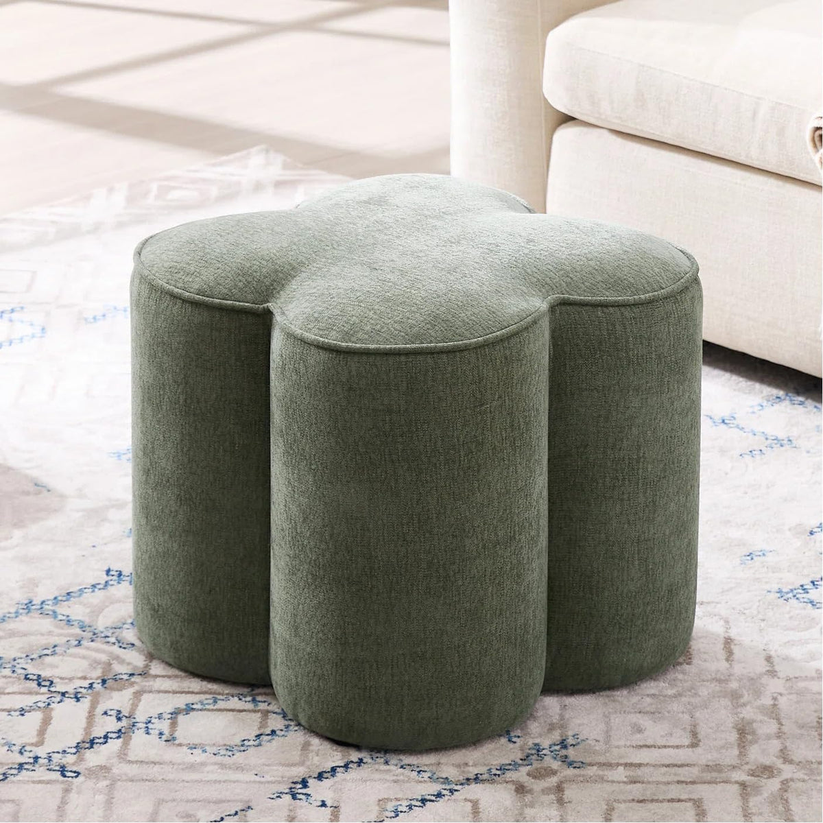 Zesthouse Flower Pouf Ottoman Foot Rest, Linen Fabric Poofy Ottoman Stool