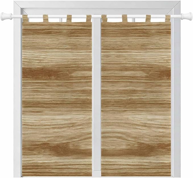 Light Brown Wood Grain Bathroom Curtains 63 Inch Length, Window Curtains Tab Top