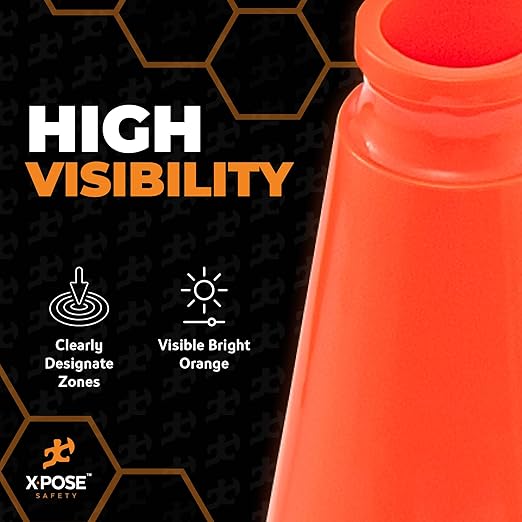 Xpose Safety 12 Inch Orange Traffic Cones, 6-Pack - Multipurpose PVC Plastic Safety Cone for Parking, Soccer, Caution, Kids and Construction - DOT Approved