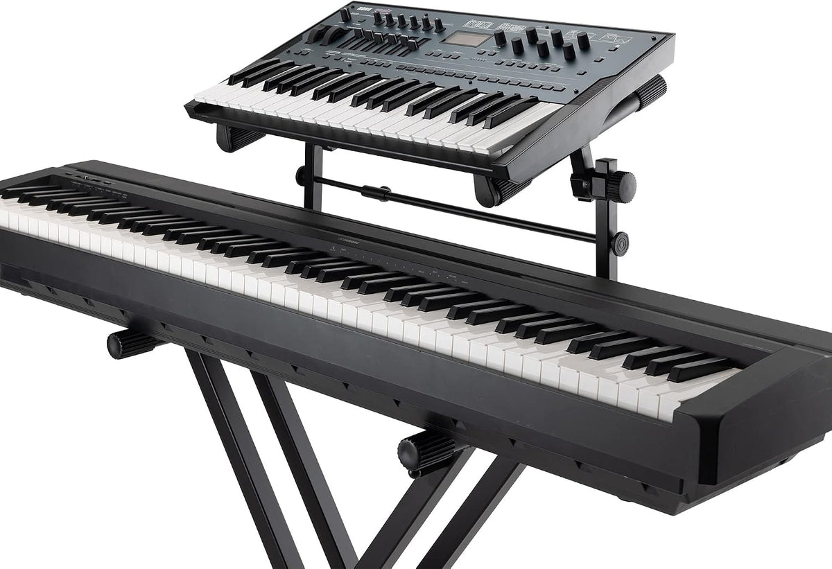 OnStage KSA7500 Universal Second Tier for X-Style Keyboard Stand (for Stacking Keyboards, Electric Pianos, Synths, and Organs, 60 lb Capacity, Adjustable, Nonslip Arms and Feet, Metal, Black)
