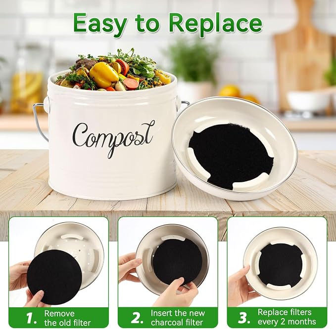 10 Pack Charcoal Filters for Compost Bucket, Compost Filters for Countertop Bin