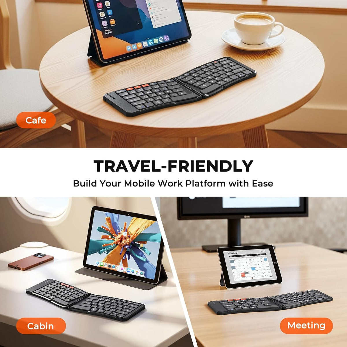 MEETION Foldable Ergonomic Bluetooth Keyboard, Split, Portable, Black