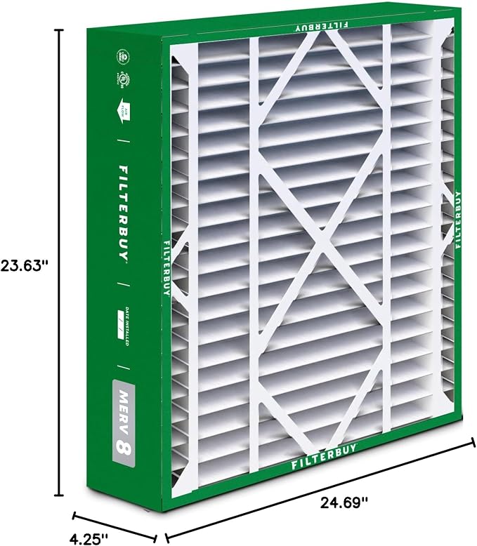 Filterbuy 24x25x5 Air Filter MERV 8 Essential Dust & Allergy Defense,