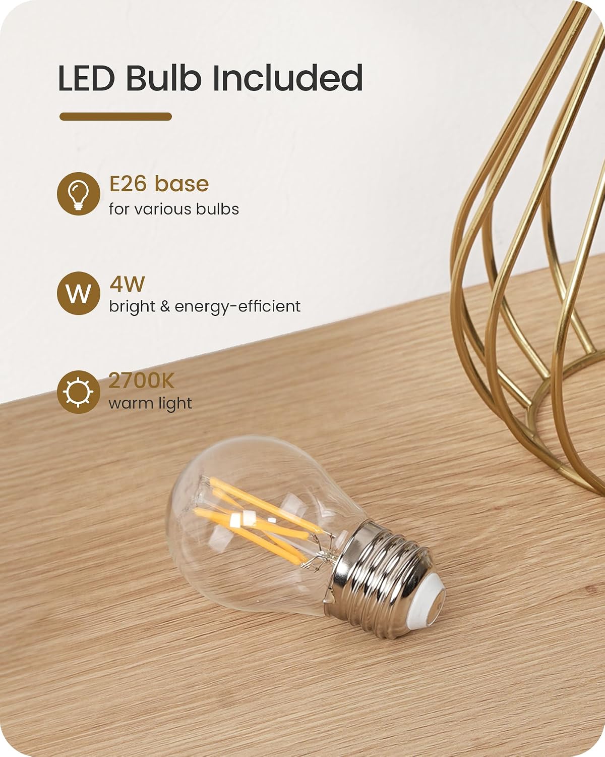 Gold Table Lamp, 12.6'' Small Table Lamp with Beige Linen Lampshade & Gold Cage Base, Modern Little Cute Desk Lamp, Bedside Lamp for Bedroom, Living Room, 2700K LED Bulb Included, DE06TL05