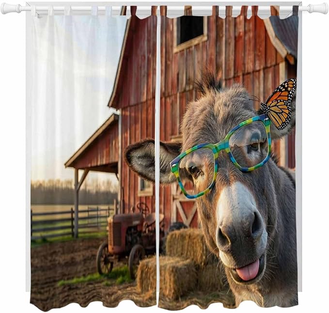 Farm Donkeys Living Room Curtains 84 Inch Length, Window Curtains Tab Top