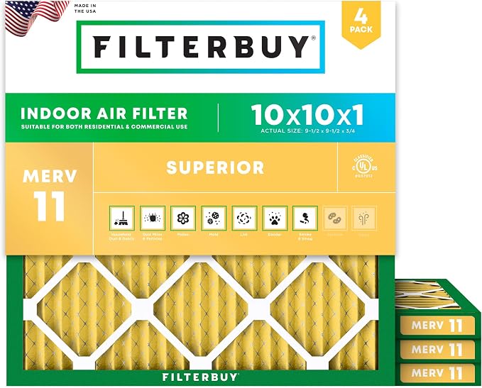 Filterbuy 10x10x1 Air Filter MERV 11 Superior Pet & Allergy Defense,