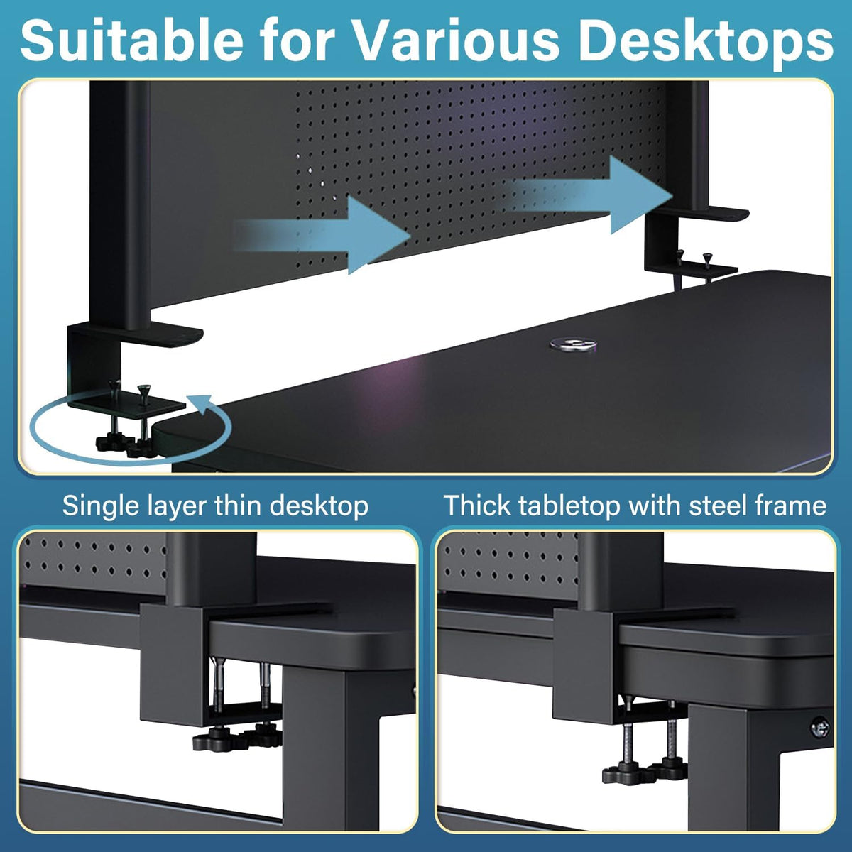 Clamp On Desk Pegboard Shelf, Black, 23.6in
