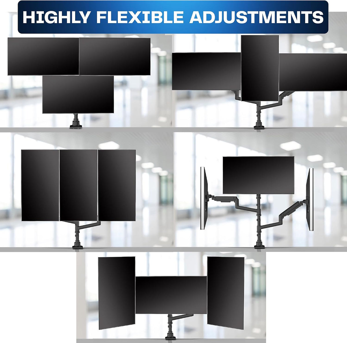 VIVO Pneumatic Arm Triple Ultrawide Monitor Extra Tall Desk Mount for Up to 49 inch Screens, Heavy Duty Clamp, Holds 3 Ultra Wides Up to 44 lbs, Black, STAND-V300D