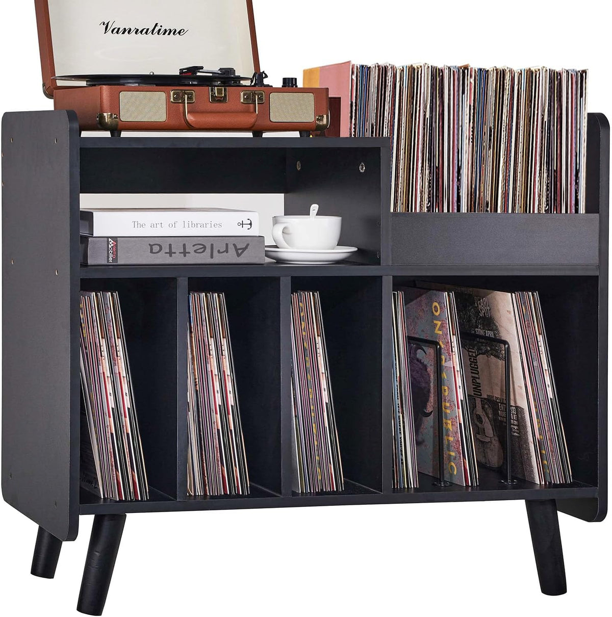Record Player Stand, Large Record Player Table Cabinet (Black)