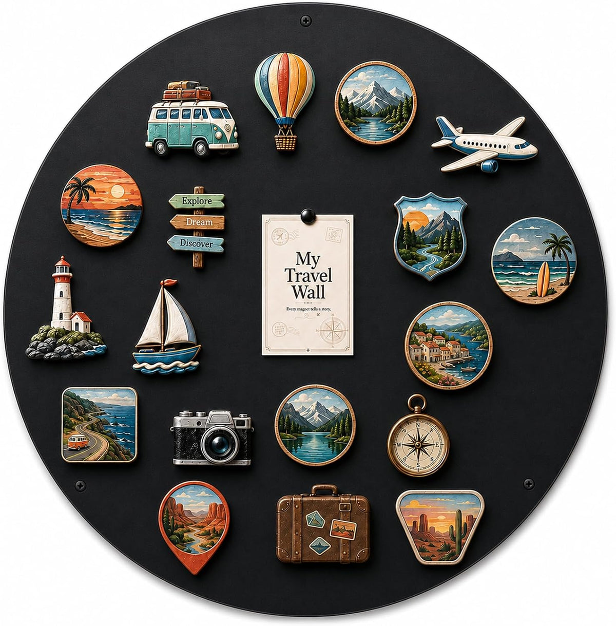 Round Travel Magnet Board: Display 20–30 Souvenirs as Wall Decor