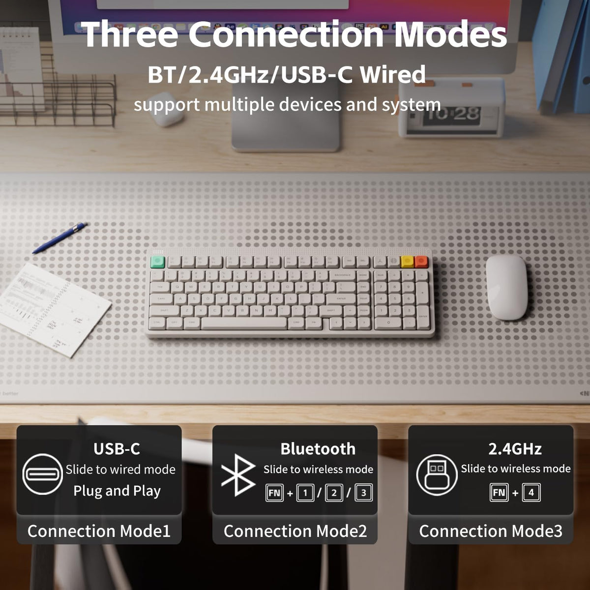 nuphy Node100 Wireless Mechanical Keyboard, Hot Swappable Custom Low Profile Keyboard, 103 Keys Computer Gaming Keyboards, Supports Touch Gestures, PBT Keycaps, RGB Backlit, Bluetooth/2.4GHz/USB-C