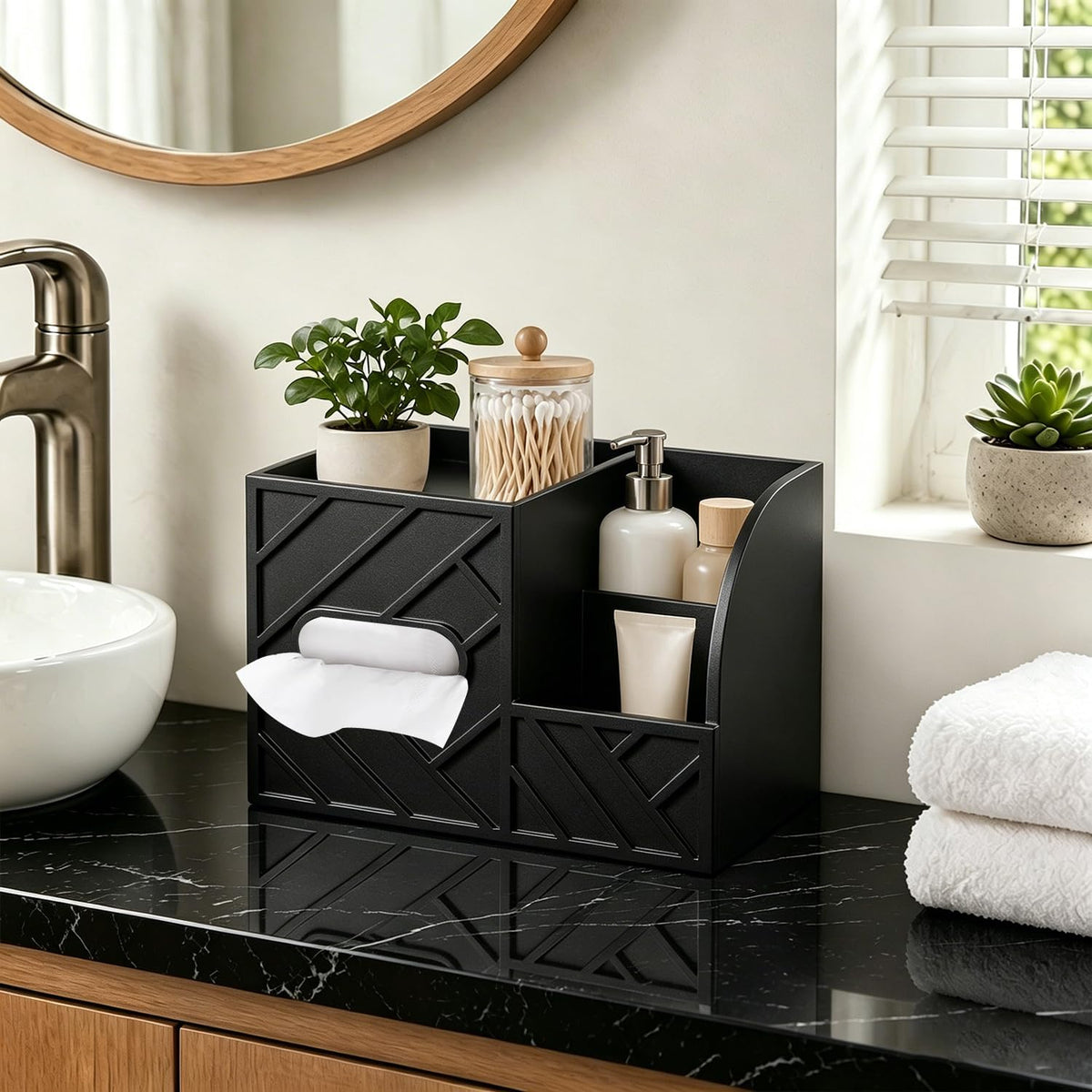 Aesthetic Tissue Box Cover,Remote Control Tissue Holder with Storage Tray