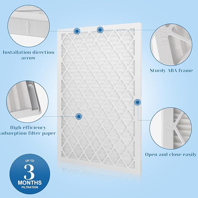 14x20x1 MERV 11 Air Filter, Quality AC/HVAC Furnace Filter，2 Reusable ABS Frame