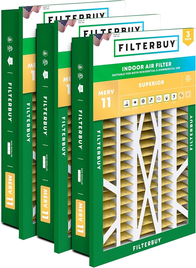 Filterbuy 16x25x5 Air Filter MERV 11 Superior Pet & Allergy Defense,