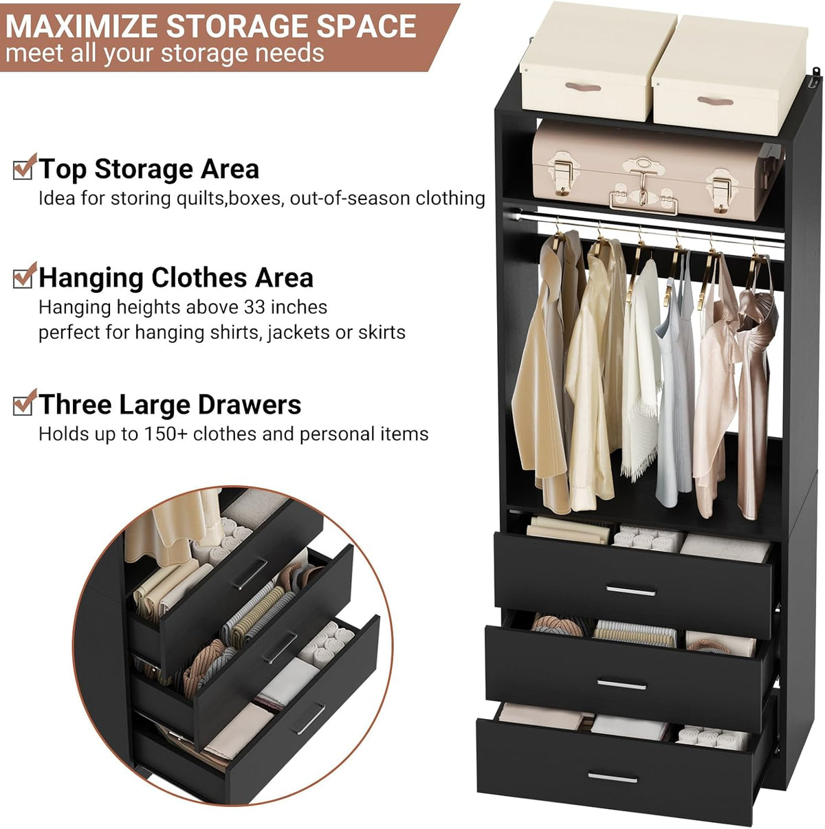 Besiost Closet Systems with 12 Wood Drawers, Closet System Set of 4