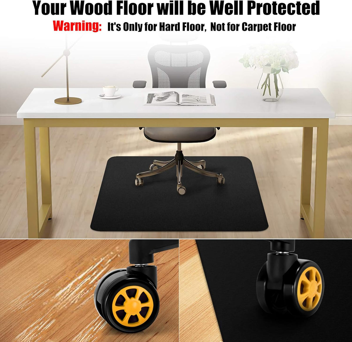 Kuyal Black Chair mat for Hardwood Floor, 36 x 48 inches Rectangle