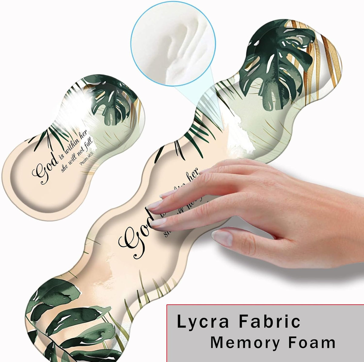 Keyboard Wrist Rest and Mouse Pad with Wrist Support Set Ergonomic Coaster,Memory Foam,Easy Typing Pain Relief,Large XL Desk Mat 31.5"x 11.8",Matcha Green Plant Abstract Bible Verse Psalm 46-5