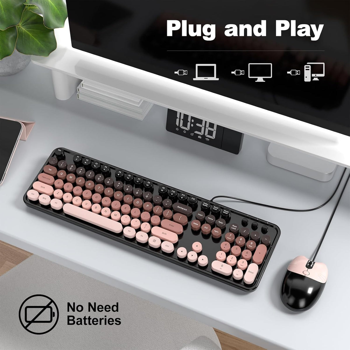 MOFII Wired USB Keyboard and Mouse Combo,Full Size Retro Keyboard Cute Mice