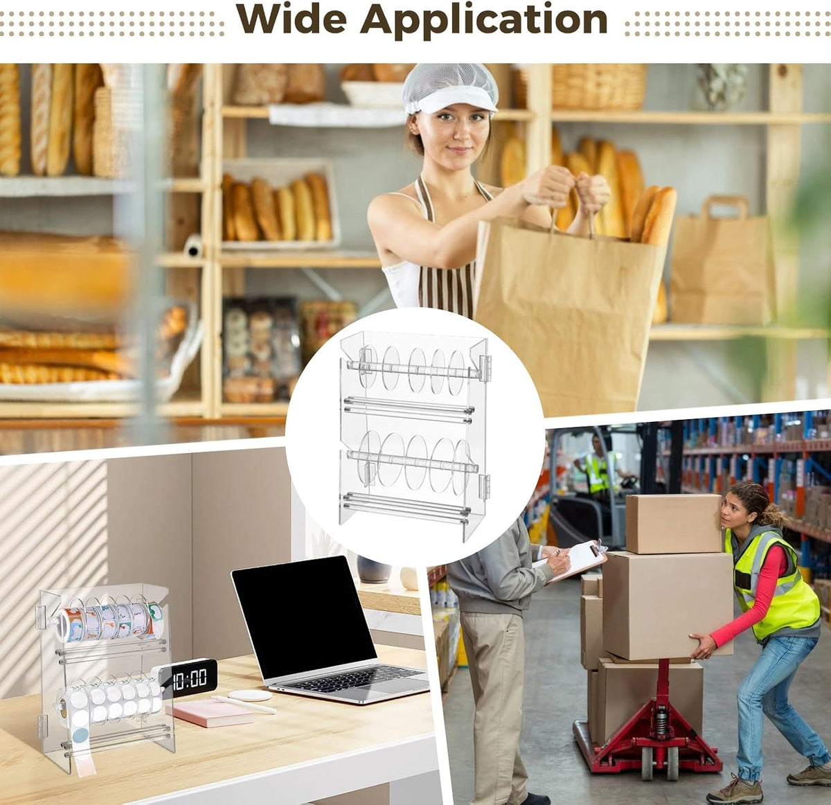 Double-Layer Acrylic Roll Sticker Dispenser, Foldable Label Roll Holder, 2-Tier Label Display Stand with Screwdriver & Screws, Transparent Label Organizer for Homes, Offices, Schools