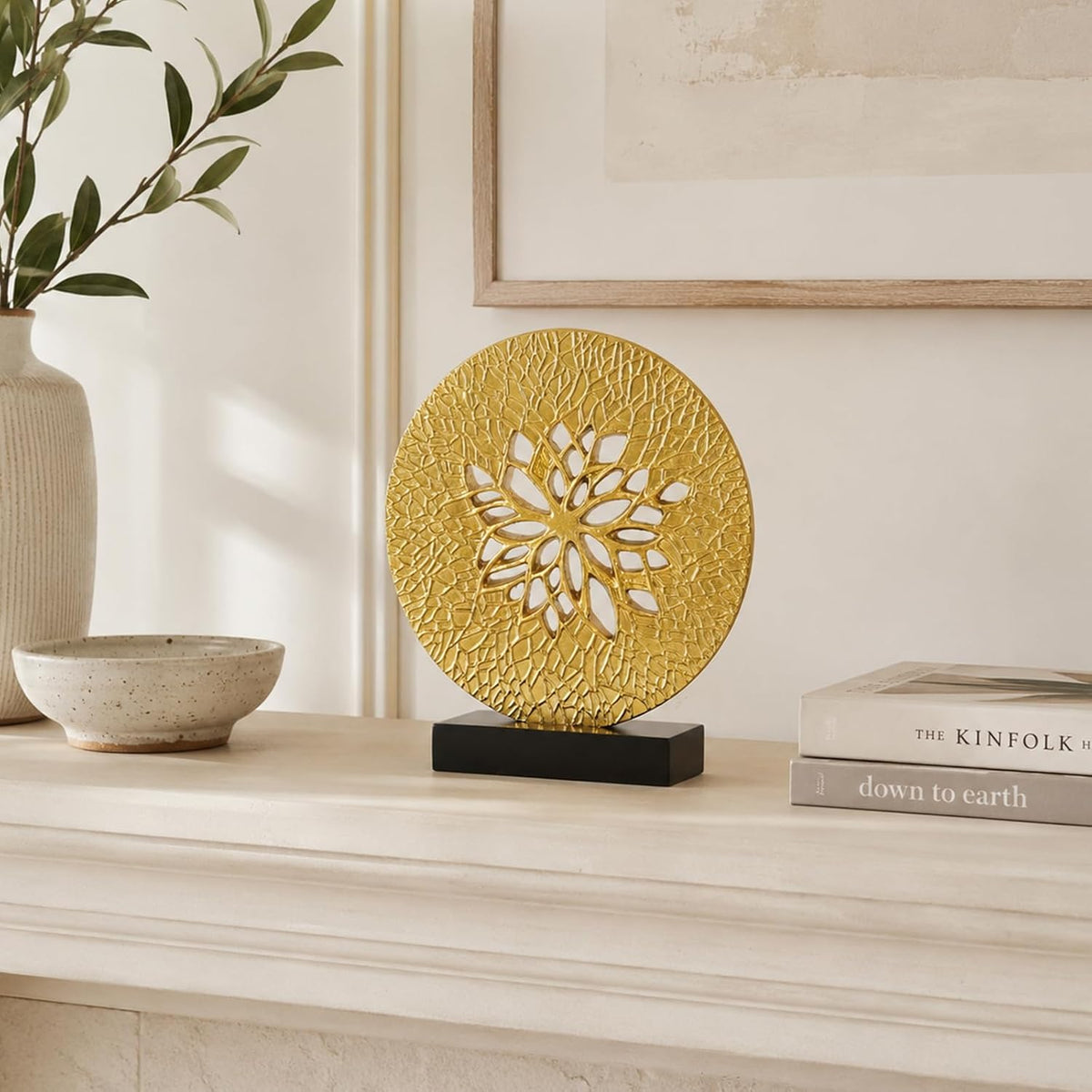 Tree of Life Decorative Sculpture, Round Openwork Tabletop Decor for Cabinet Top, Shelf, Mantel, Console Table, TV Stand and Living Room Home Decor