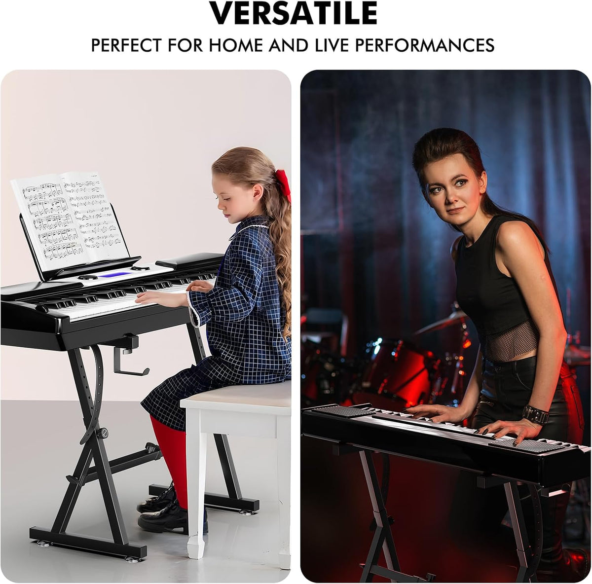 GLEAM Keyboard Stand, Iron Z-Designed Digital Piano Stand, Heavy Duty, Foam Padded Arms, Fits 54-88 Key Electric Pianos, DJ, Turntables, Synths and Midi Keyboards, Black