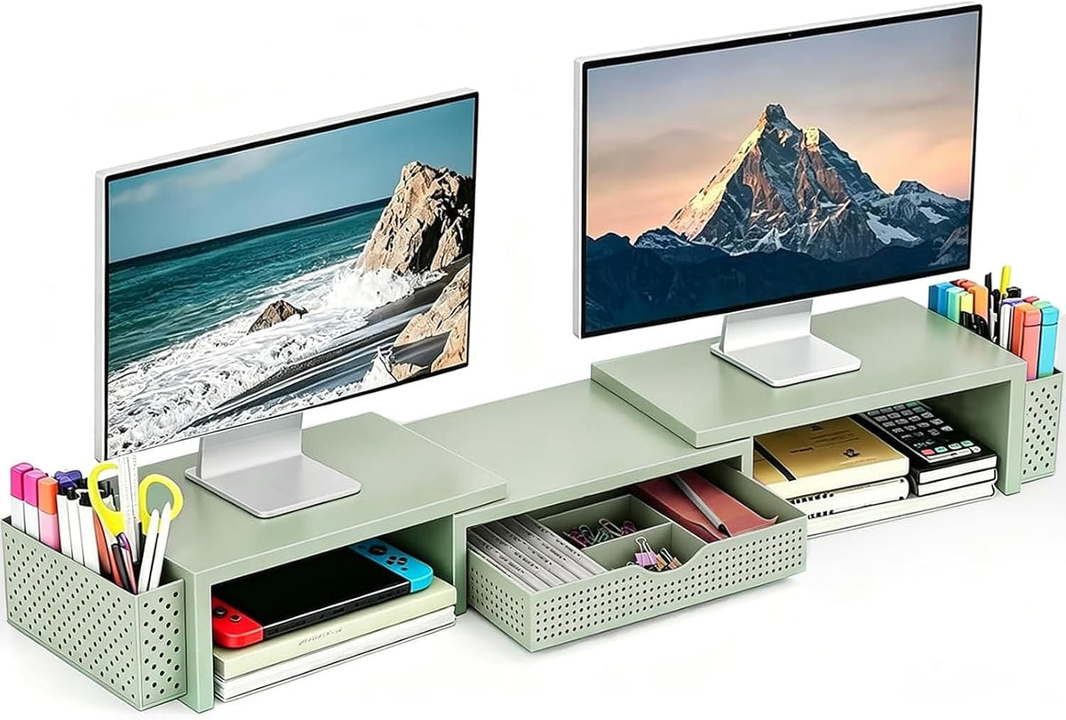 Spacrea Dual Monitor Stand Riser with Drawer and 2 Pen Holders