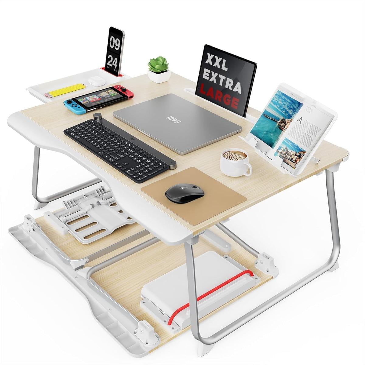 SAIJI Folding Bed Desk for Laptop, Extra Large Folding Bed Tray Table