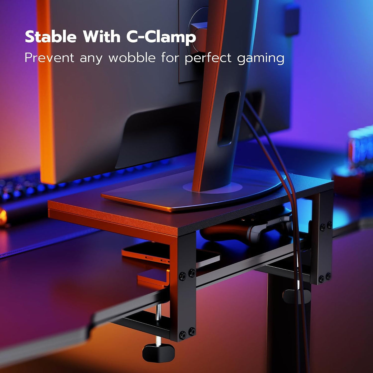 ARES WING Clamp-On Desk Extender Monitor Shelf, 15x9.8 up to 44lbs
