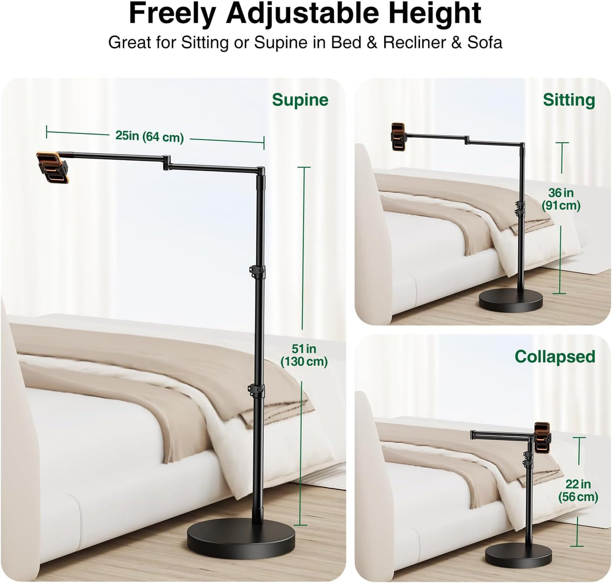 elitehood Floor Phone Holder Stand for Bed and Overhead Video Recording