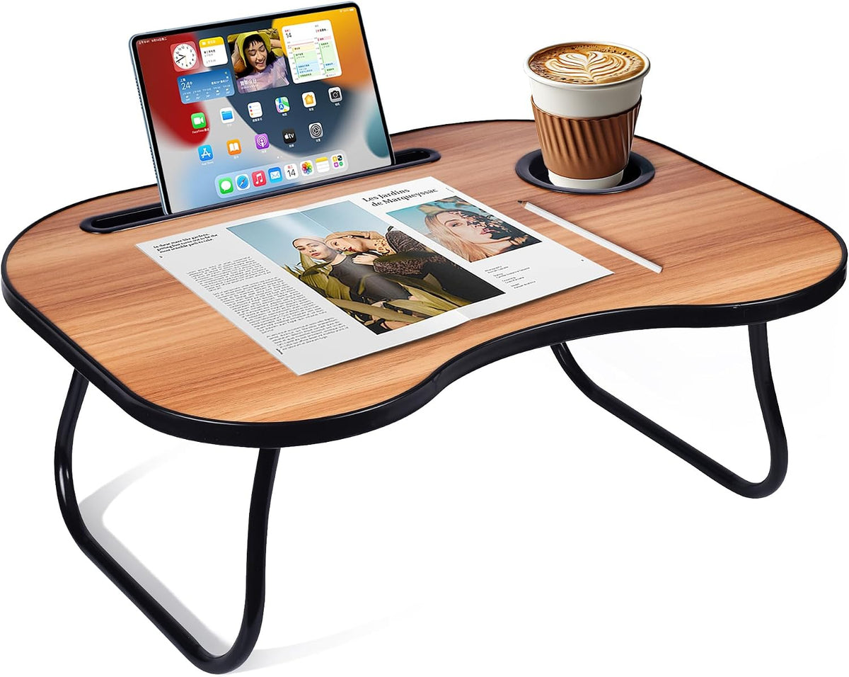 Lap Desk for Laptop Bed Trays for Eating and Laptops Breakfast in Bed Laptop Stand TV Trays for Bed with Cup Holder/Drawer for Sofa/Couch Portable Foldable (Black Walnut, M(19×14"))