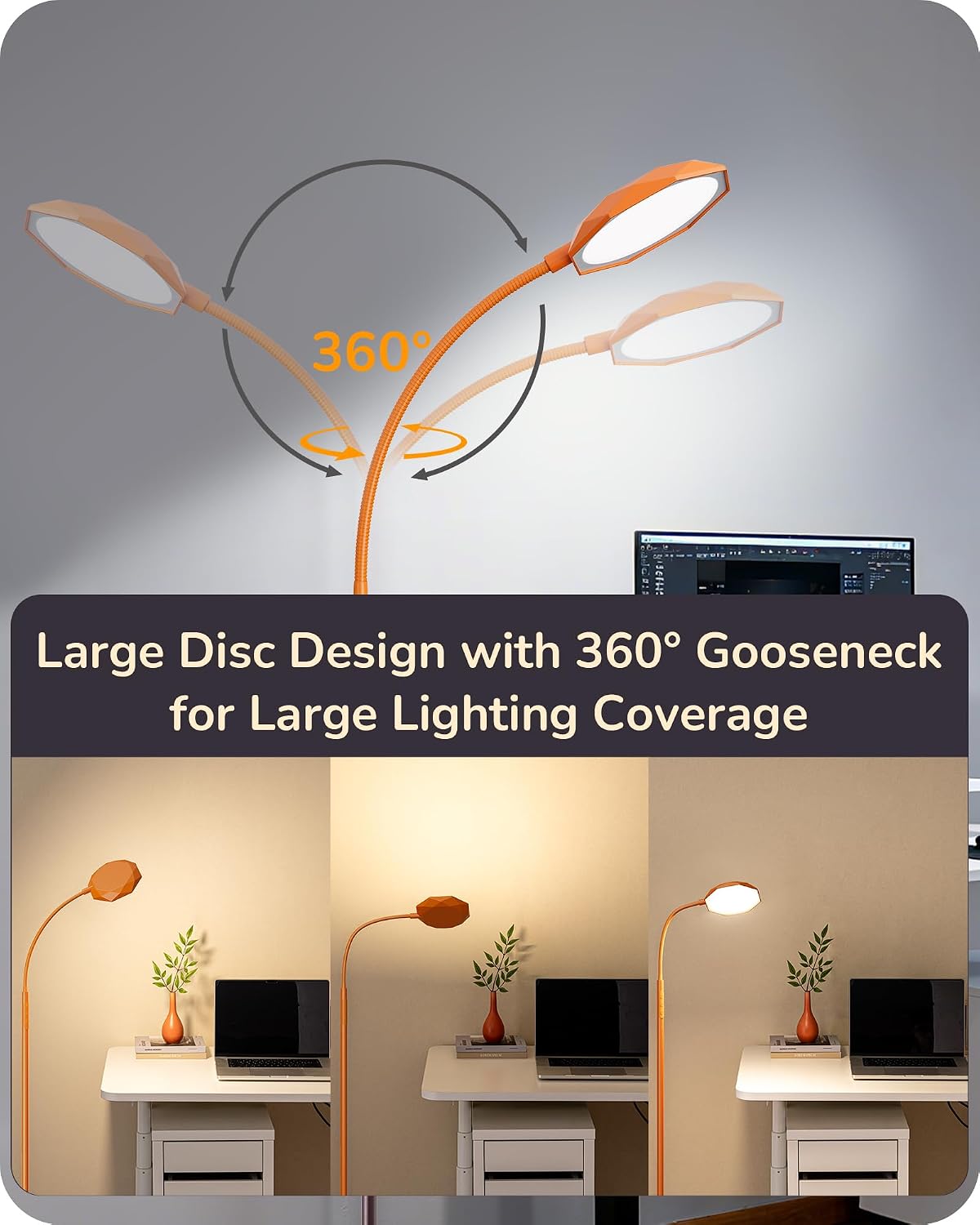 EDISHINE Gooseneck Standing Lamp 1300LM Super Bright for Living Room Orange