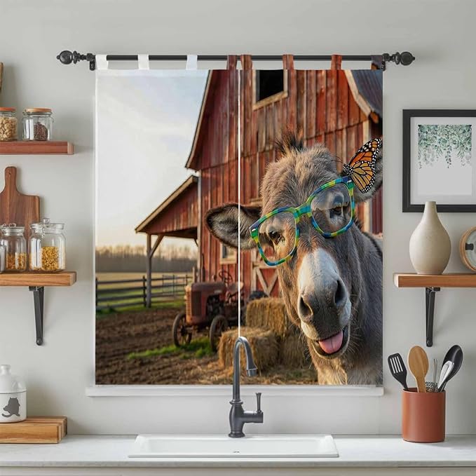 Farm Donkeys Bedroom Curtains 72 Inch Length, Window Curtains Tab Top,