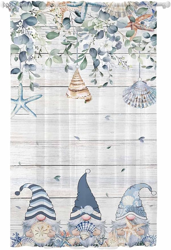 Sheer Curtains 108 Inches Long, Coastal Eucalyptus Leaf Semi Sheer Curtains